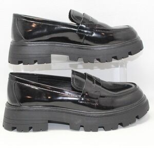 Cestfini Womens Black Patent Lug Sole Chunky Platform Penny Loafer Size 6.5 NWOB
